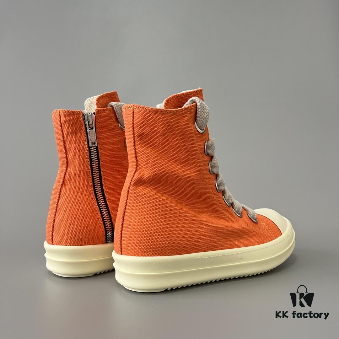 Rick Owens DRKSHDW Orange Canvas High-Top Sneakers with Chunky Laces