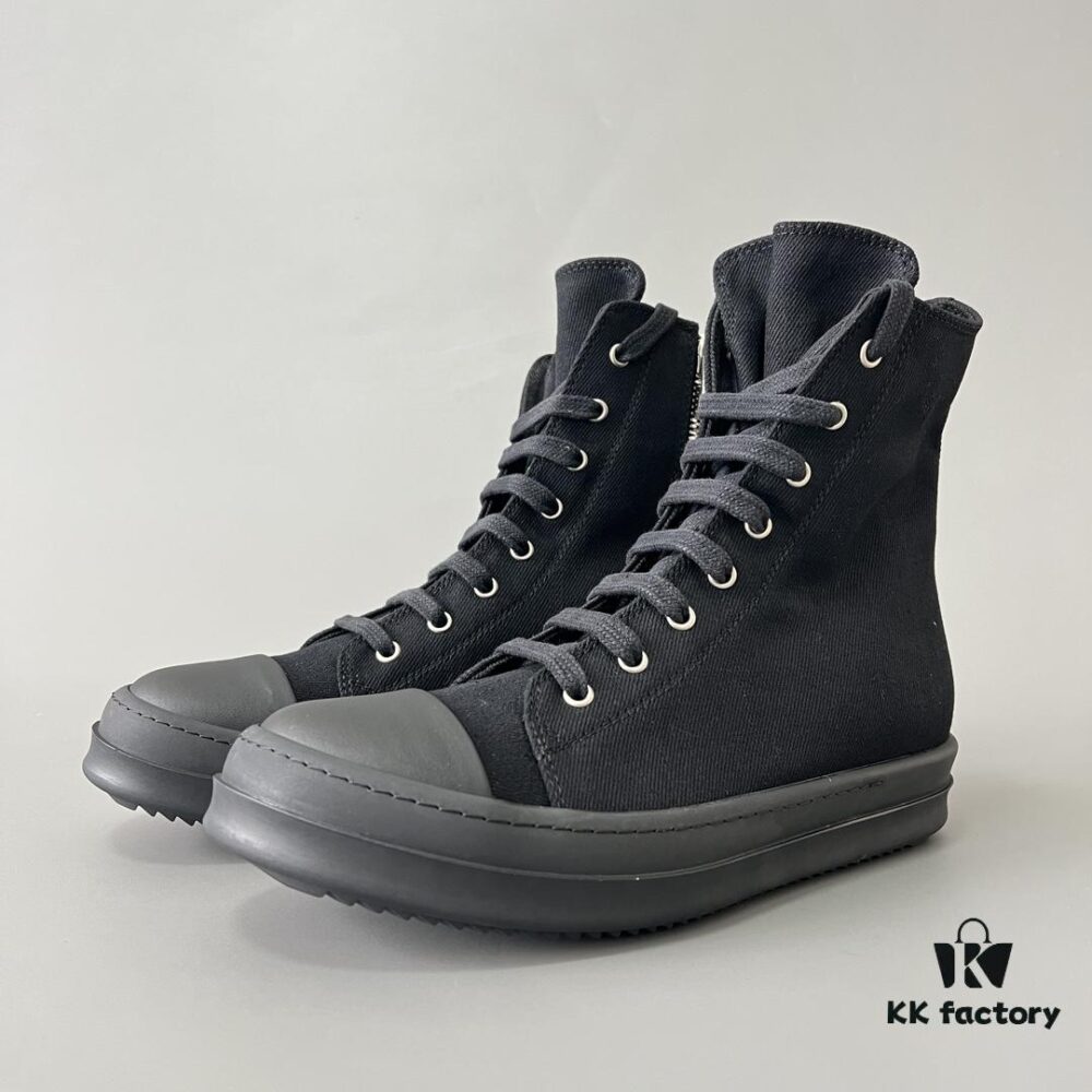 Rick Owens DRKSHDW Textured High-Top Lace-Up Sneakers with Black Toe