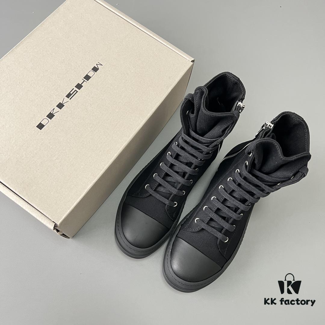 Rick Owens DRKSHDW Textured High-Top Lace-Up Sneakers with Black Toe