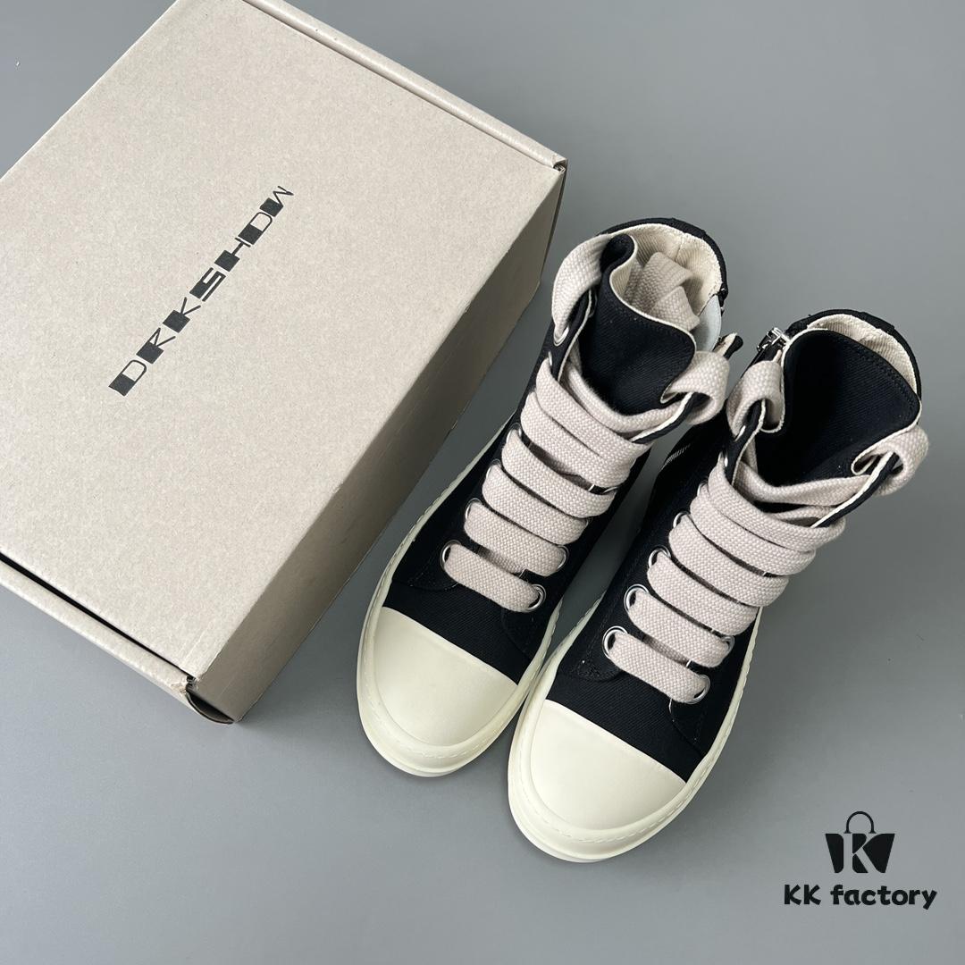 Rick Owens DRKSHDW Textured Mesh Perforated High-Top Lace-Up Sneakers with White Tip