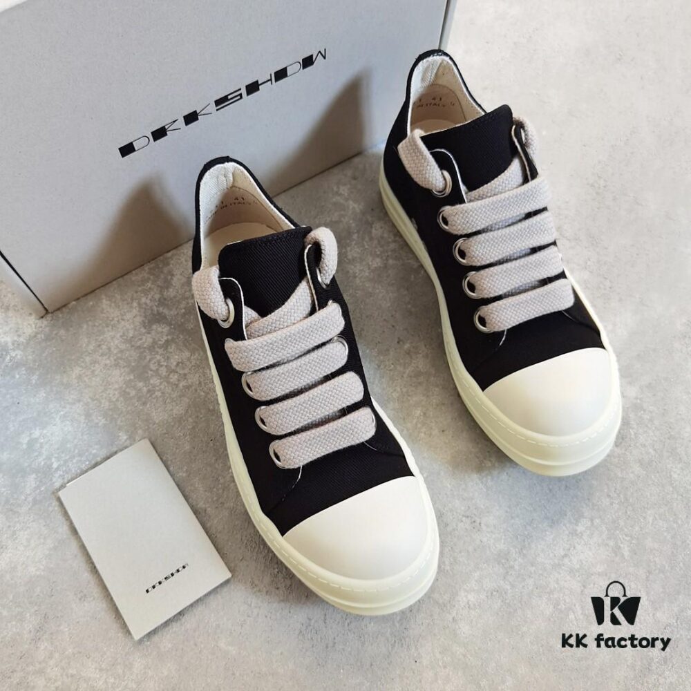 Rick Owens DRKSHDW Black Twill Low-top Sneakers with Chunky Laces