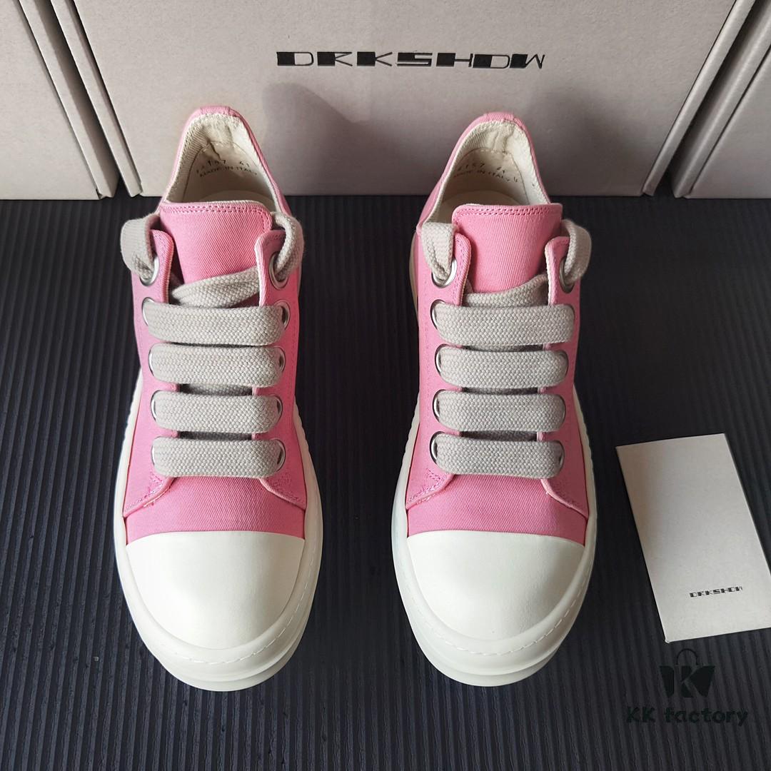 Rick Owens DRKSHDW Pink Twill Low-top Sneakers with Chunky Laces