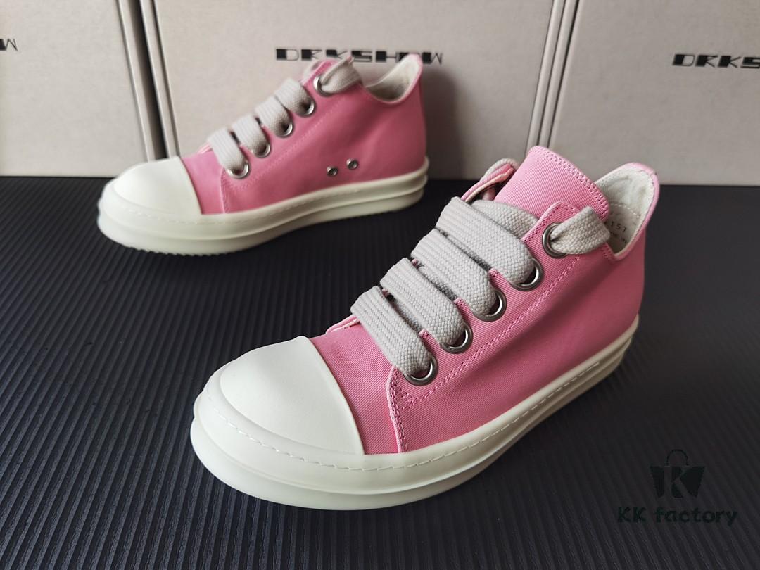 Rick Owens DRKSHDW Pink Twill Low-top Sneakers with Chunky Laces
