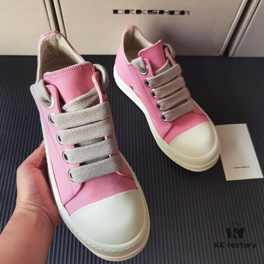 Rick Owens DRKSHDW Pink Twill Low-top Sneakers with Chunky Laces