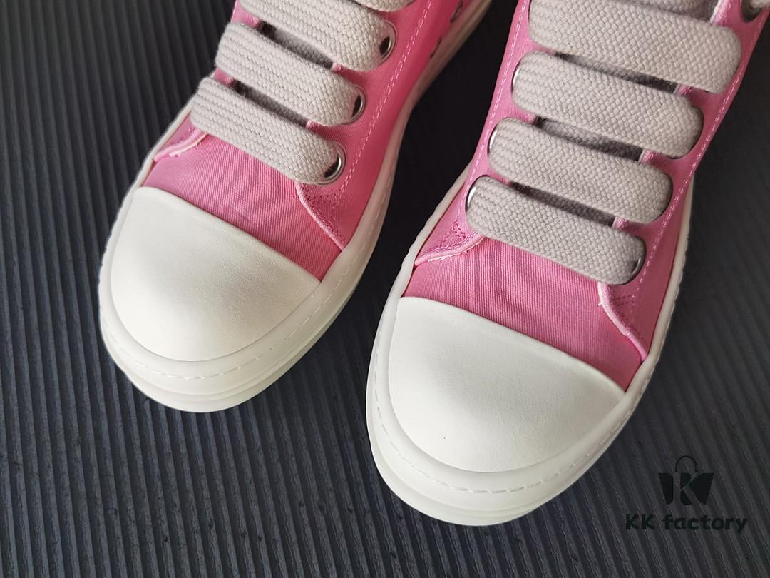 Rick Owens DRKSHDW Pink Twill Low-top Sneakers with Chunky Laces