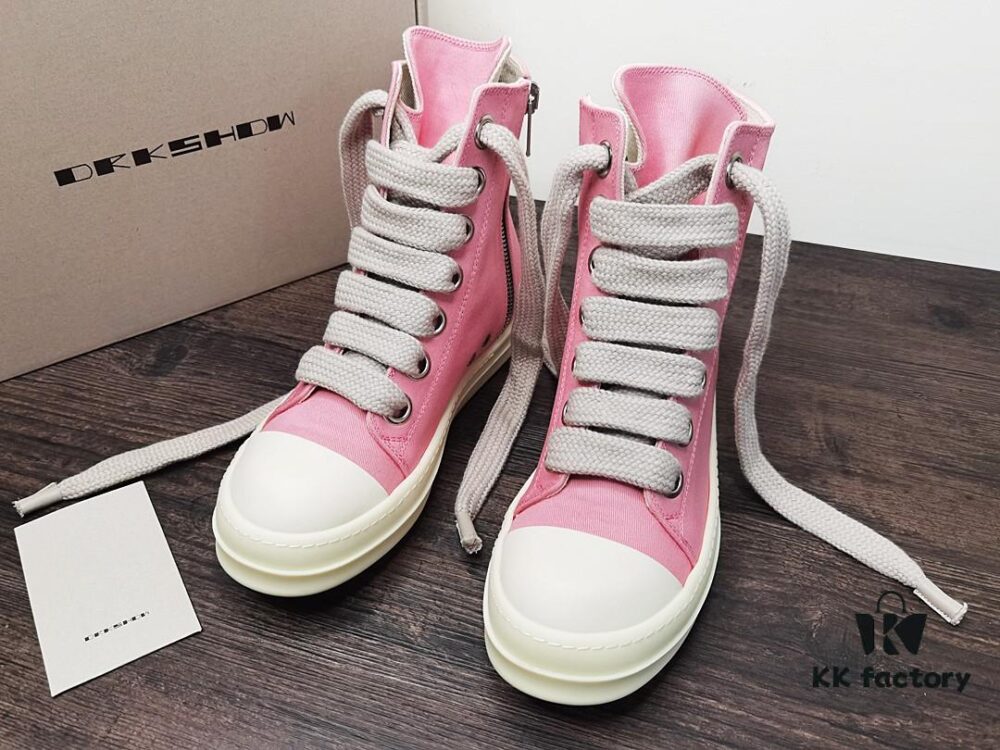 Rick Owens DRKSHDW Pink Twill High-Top Sneakers with Chunky Laces
