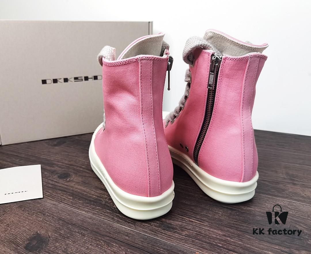Rick Owens DRKSHDW Pink Twill High-Top Sneakers with Chunky Laces