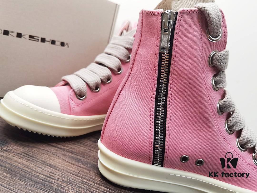 Rick Owens DRKSHDW Pink Twill High-Top Sneakers with Chunky Laces