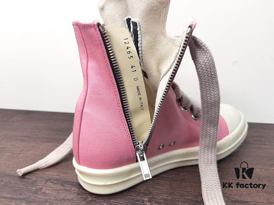 Rick Owens DRKSHDW Pink Twill High-Top Sneakers with Chunky Laces