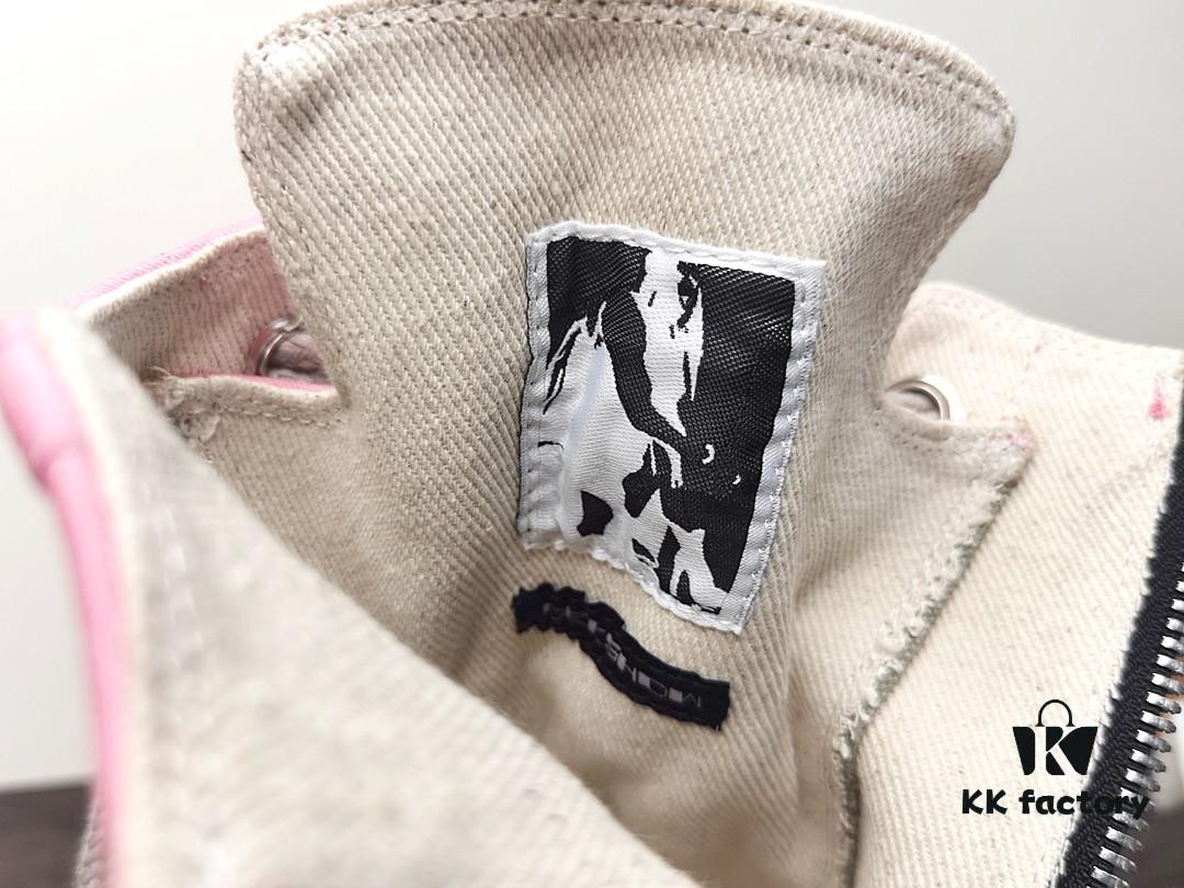 Rick Owens DRKSHDW Pink Twill High-Top Sneakers with Chunky Laces