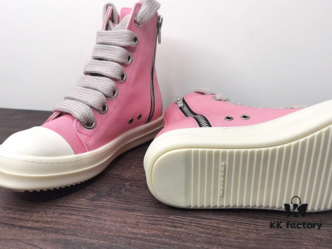Rick Owens DRKSHDW Pink Twill High-Top Sneakers with Chunky Laces