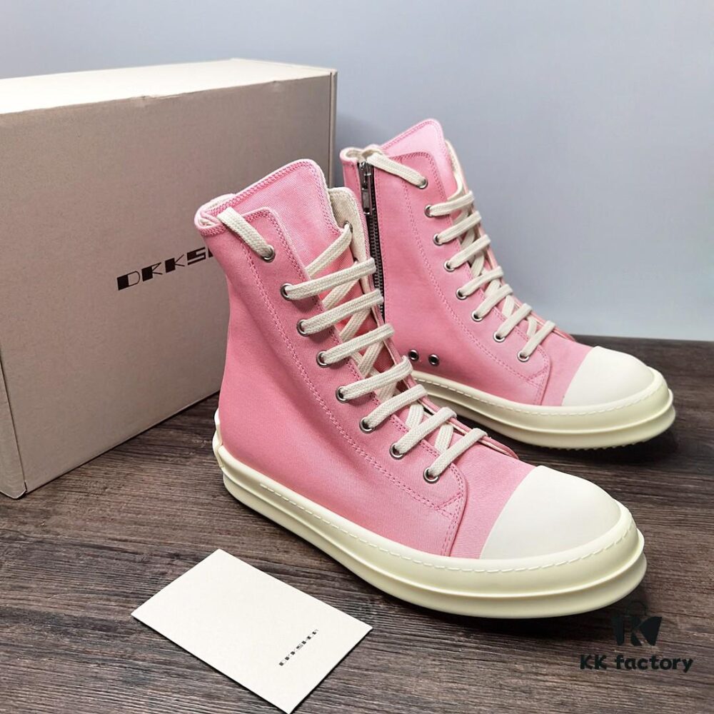 Rick Owens DRKSHDW Pink Canvas High-top Lace-up Sneakers with Heel Logo