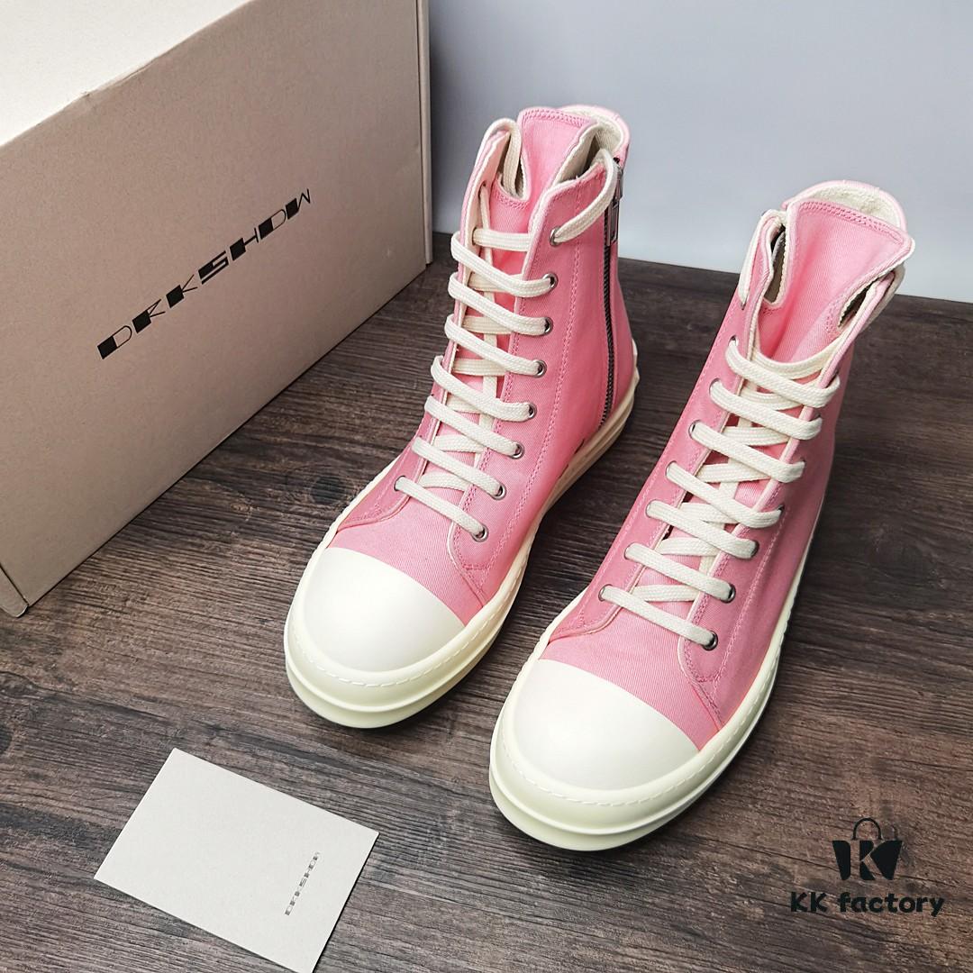 Rick Owens DRKSHDW Pink Canvas High-top Lace-up Sneakers with Heel Logo