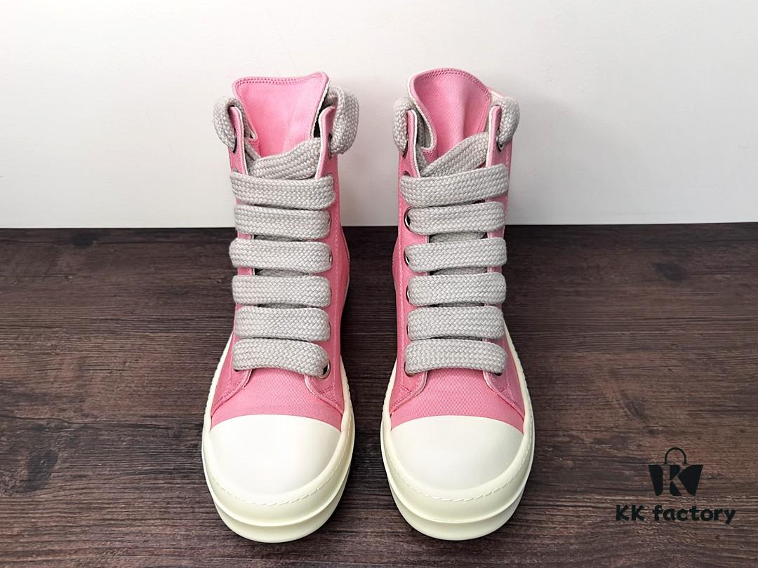 Rick Owens DRKSHDW Pink Twill High-Top Sneakers with Chunky Laces