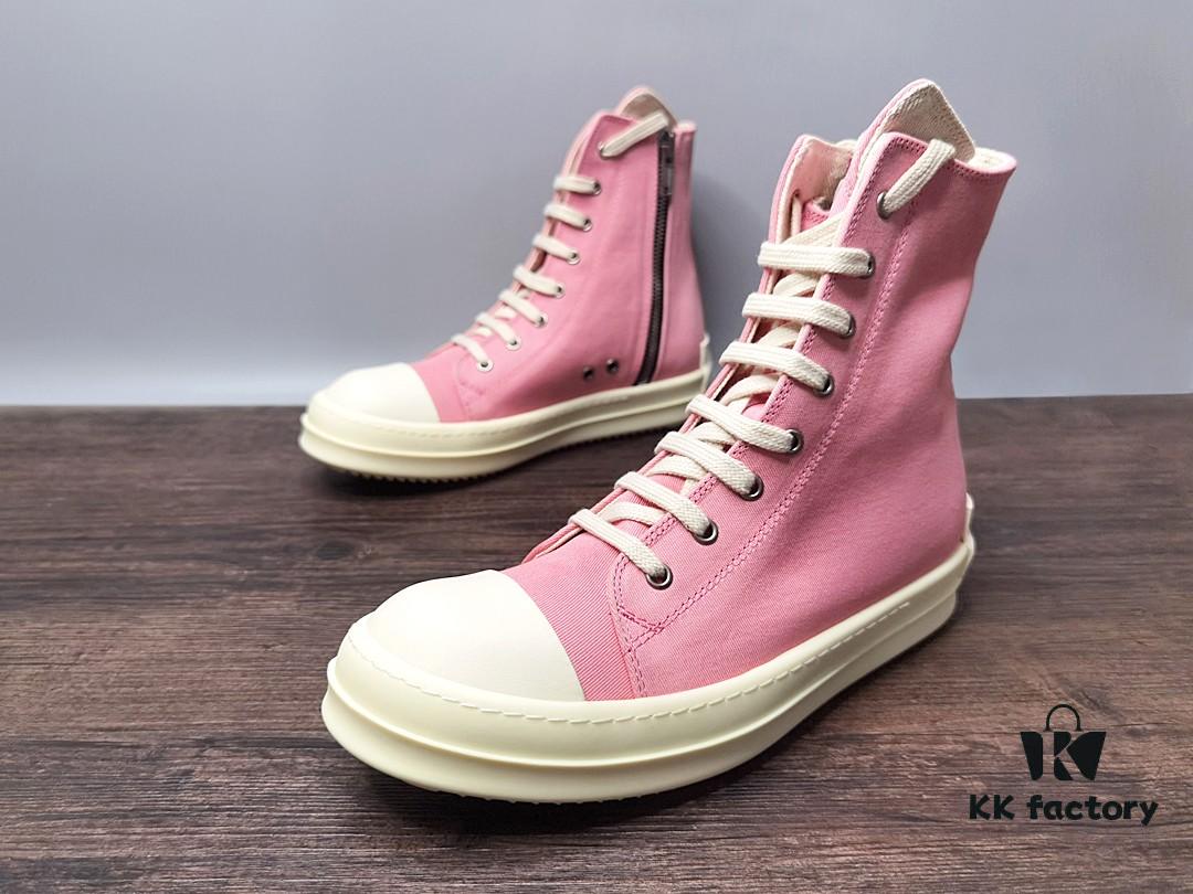Rick Owens DRKSHDW Pink Canvas High-top Lace-up Sneakers with Heel Logo