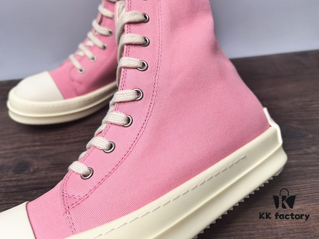 Rick Owens DRKSHDW Pink Canvas High-top Lace-up Sneakers with Heel Logo
