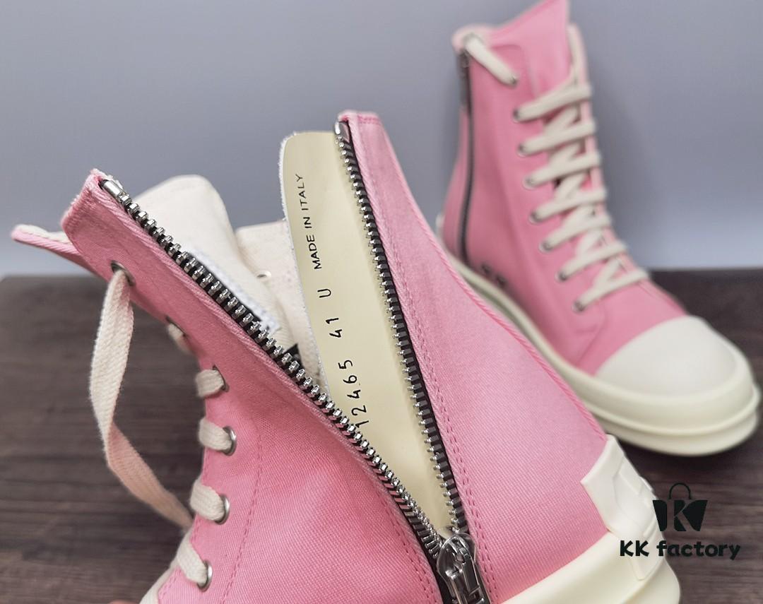 Rick Owens DRKSHDW Pink Canvas High-top Lace-up Sneakers with Heel Logo