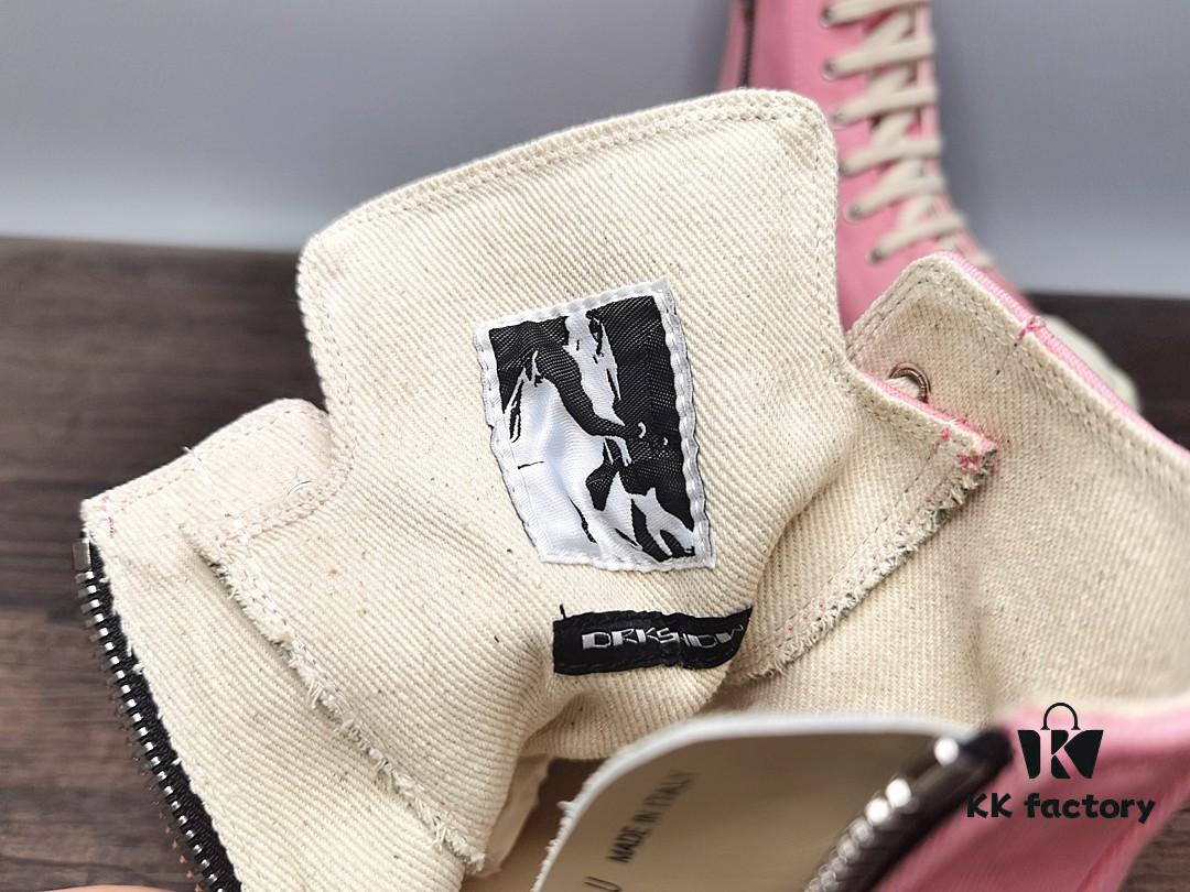 Rick Owens DRKSHDW Pink Canvas High-top Lace-up Sneakers with Heel Logo