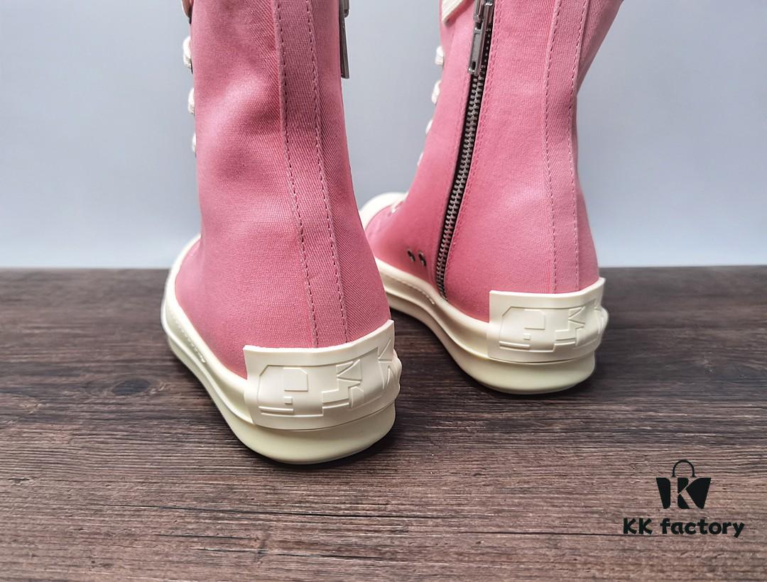 Rick Owens DRKSHDW Pink Canvas High-top Lace-up Sneakers with Heel Logo