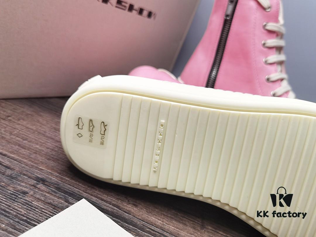 Rick Owens DRKSHDW Pink Canvas High-top Lace-up Sneakers with Heel Logo