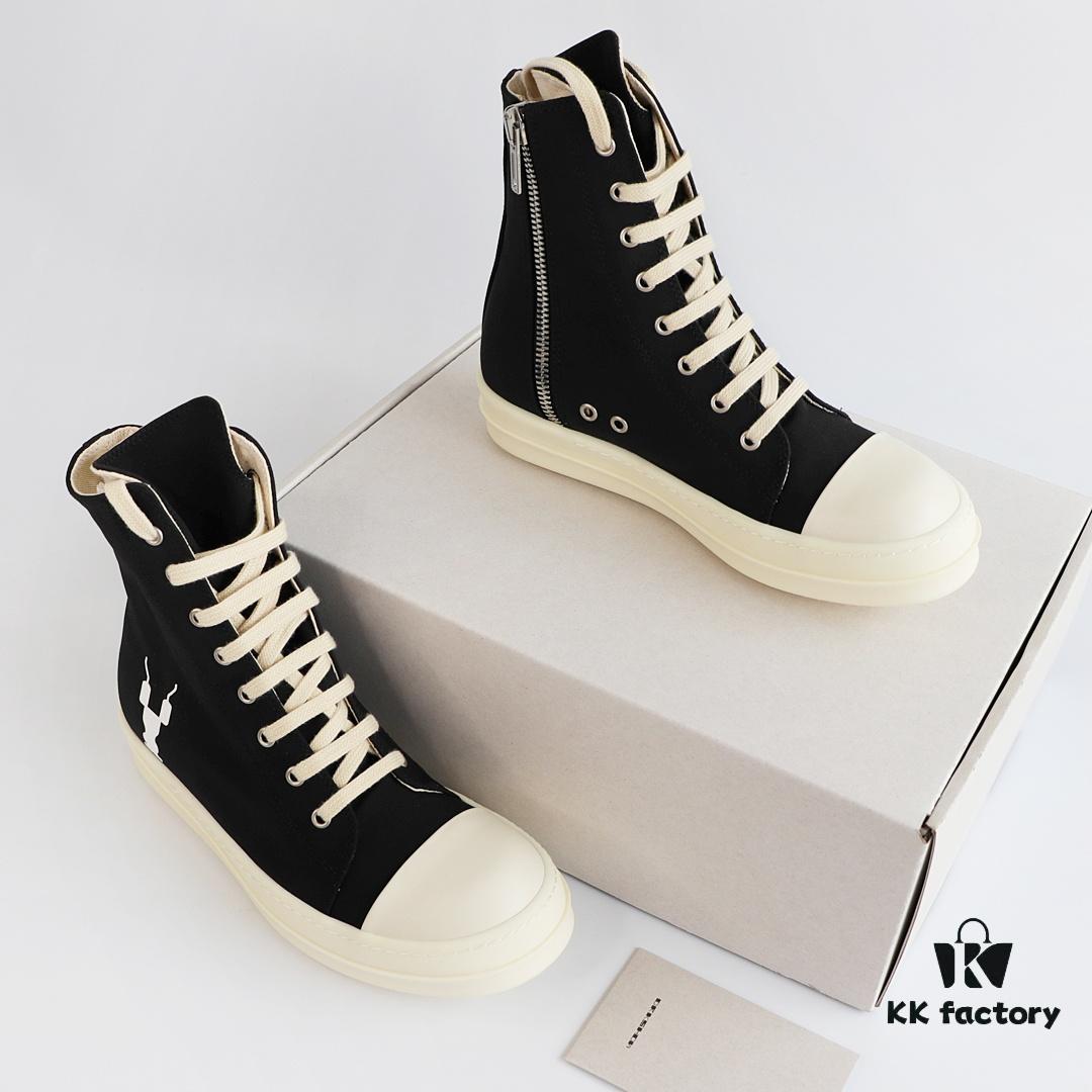 Rick Owens DRKSHDW Textured High-Top Lace-Up with Printed Logo (Note: Logo Only on Right Foot)