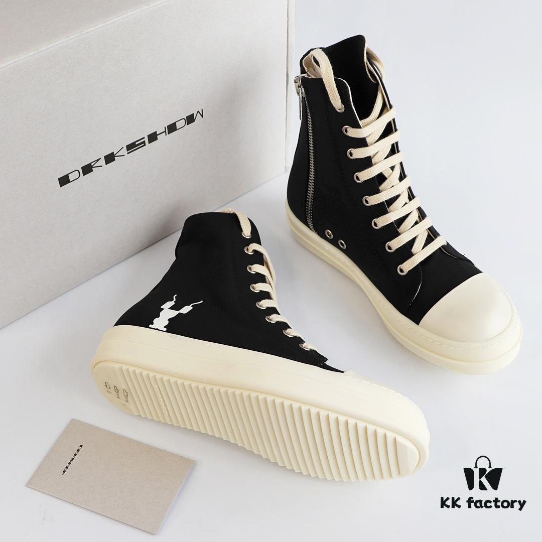 Rick Owens DRKSHDW Textured High-Top Lace-Up with Printed Logo (Note: Logo Only on Right Foot)