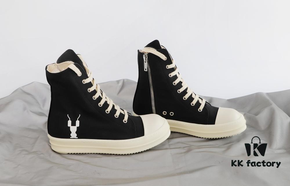 Rick Owens DRKSHDW Textured High-Top Lace-Up with Printed Logo (Note: Logo Only on Right Foot)