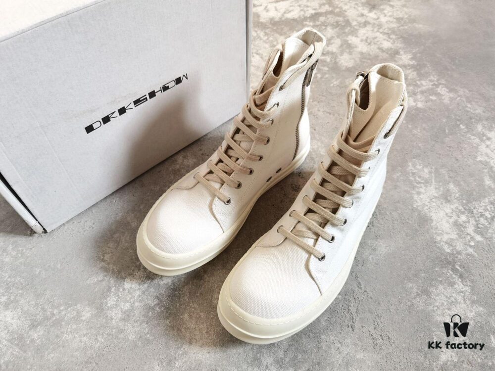 Rick Owens DRKSHDW All-White Canvas High-Top Lace-Up Headless Sneakers