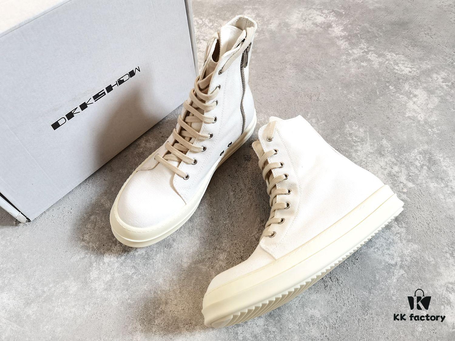 Rick Owens DRKSHDW All-White Canvas High-Top Lace-Up Headless Sneakers