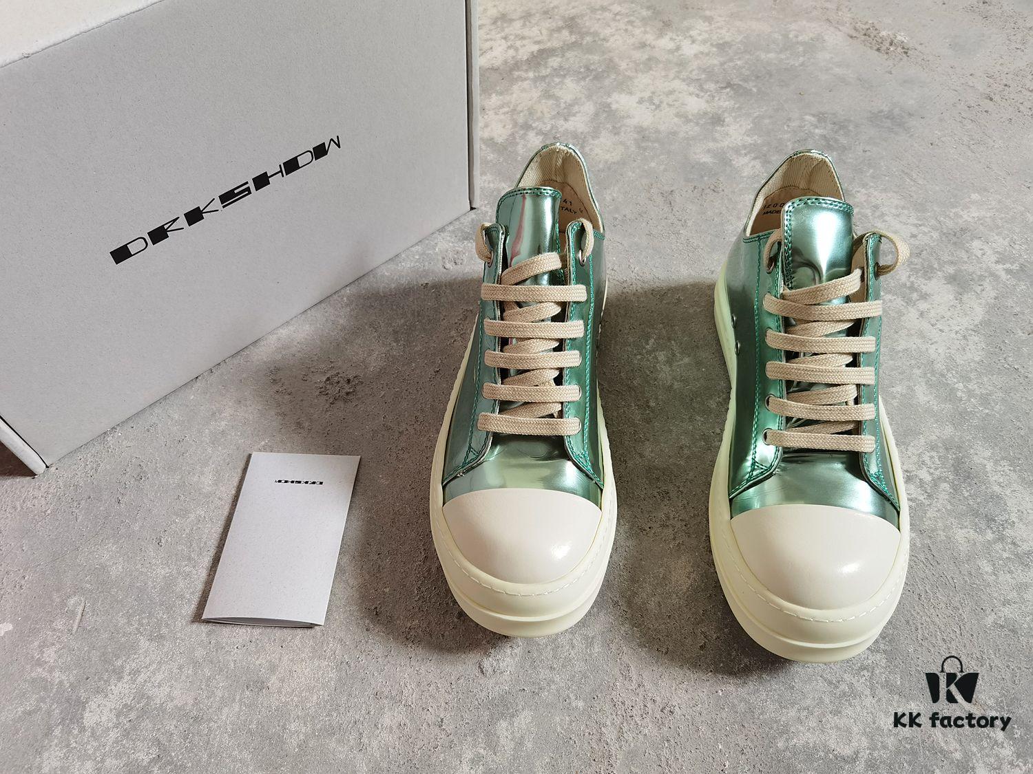 Rick Owens DRKSHDW Green Mirror-Finish Low-Top Lace-Up Sneakers