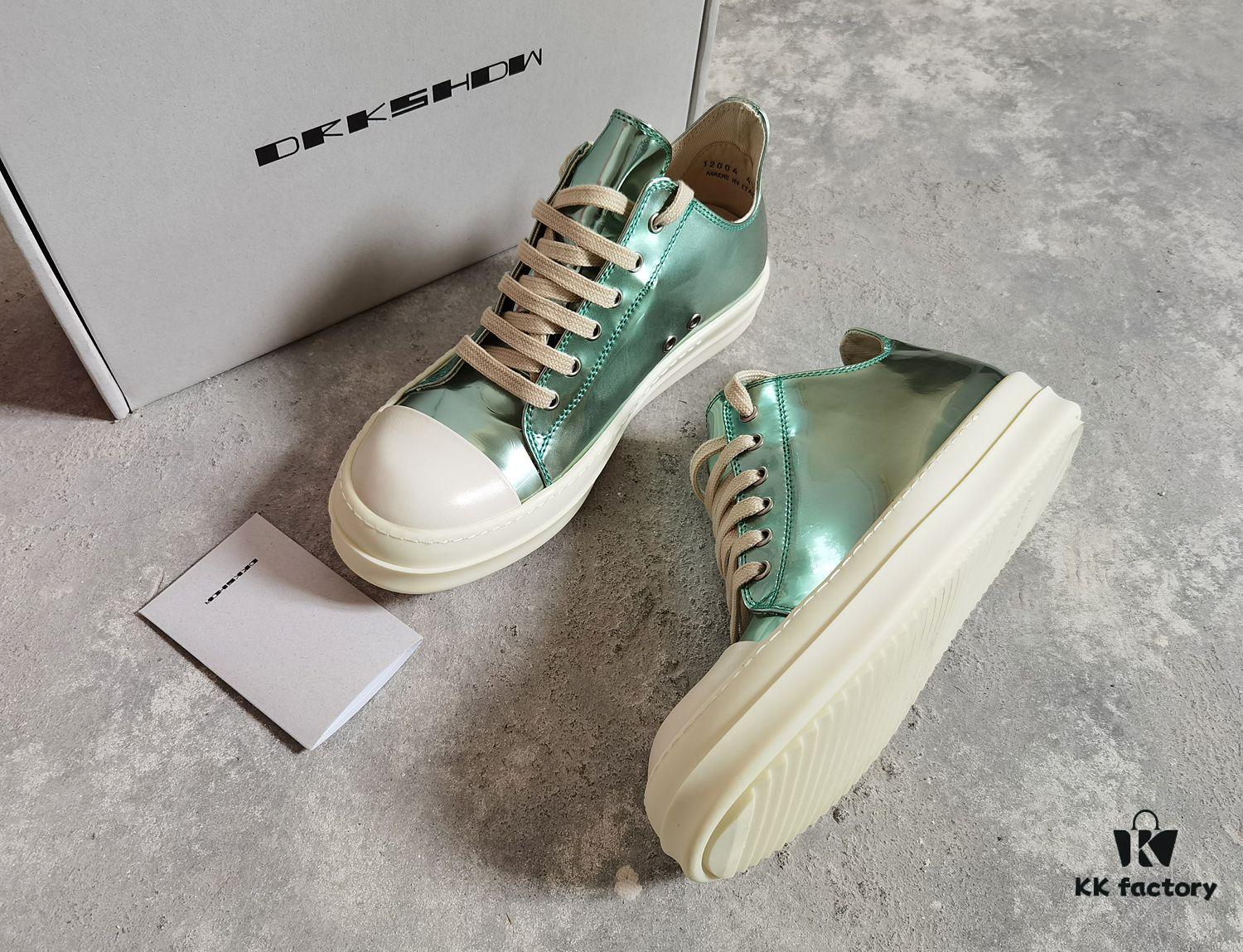 Rick Owens DRKSHDW Green Mirror-Finish Low-Top Lace-Up Sneakers