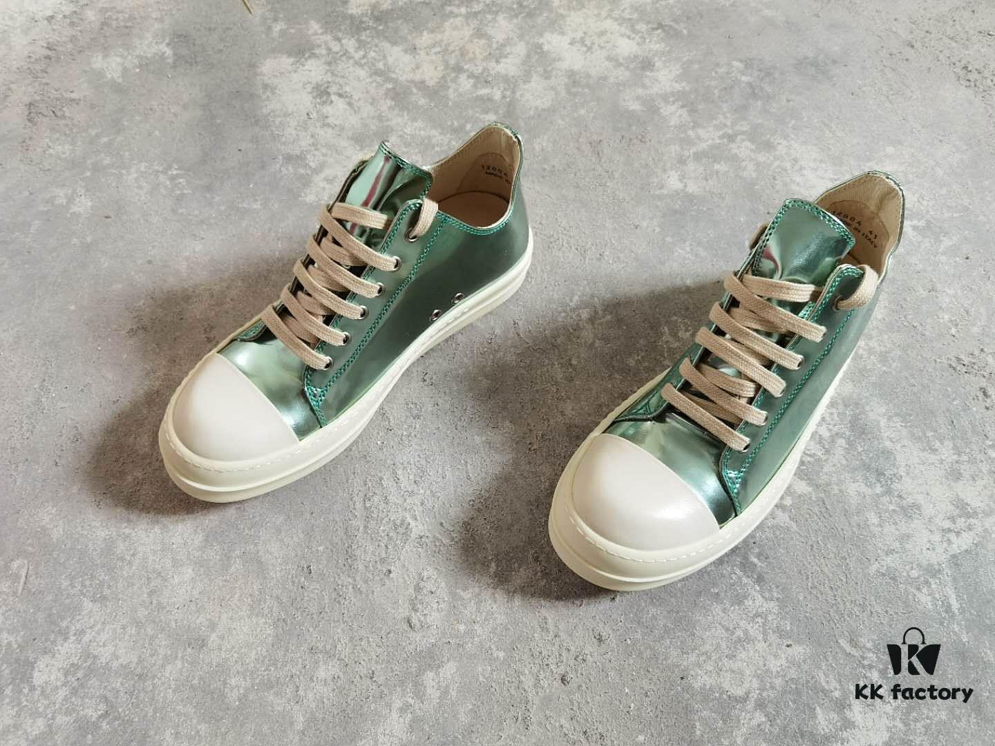 Rick Owens DRKSHDW Green Mirror-Finish Low-Top Lace-Up Sneakers