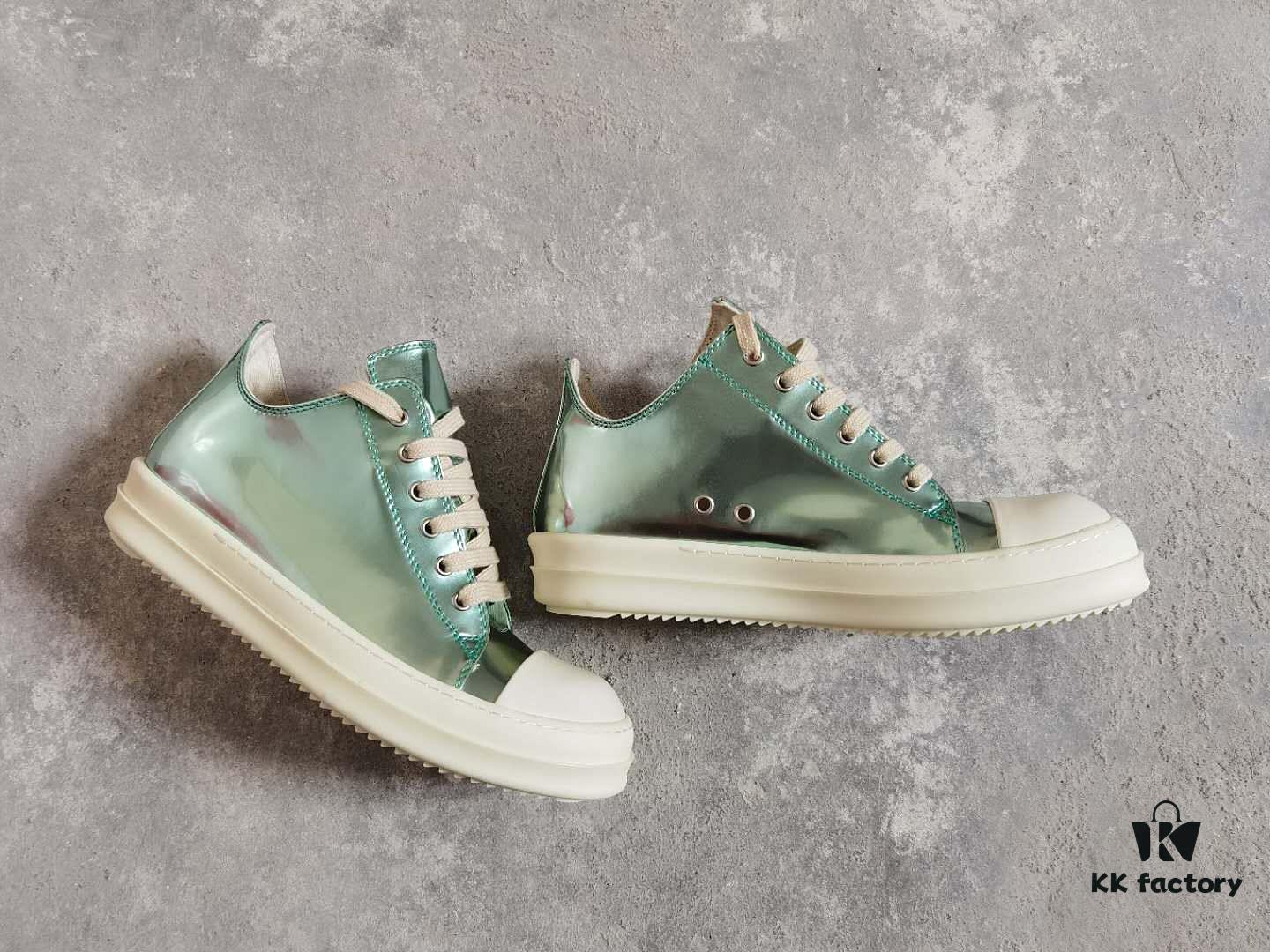 Rick Owens DRKSHDW Green Mirror-Finish Low-Top Lace-Up Sneakers