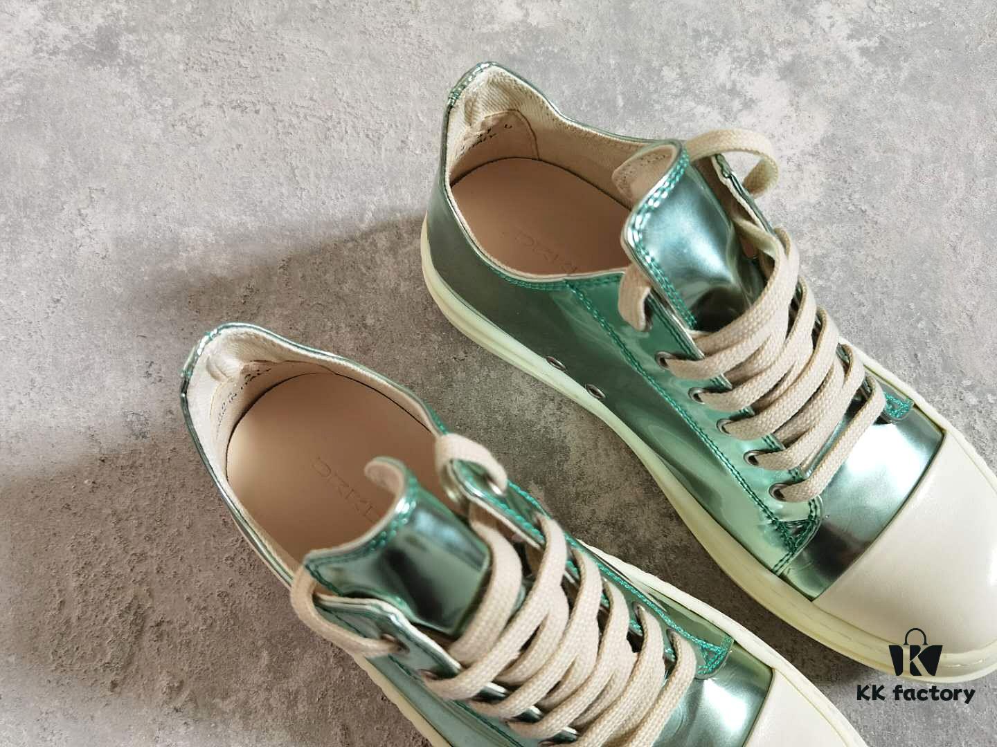 Rick Owens DRKSHDW Green Mirror-Finish Low-Top Lace-Up Sneakers