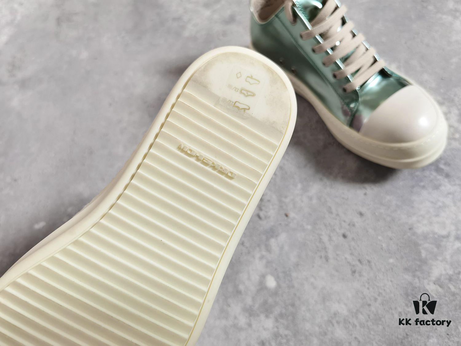 Rick Owens DRKSHDW Green Mirror-Finish Low-Top Lace-Up Sneakers