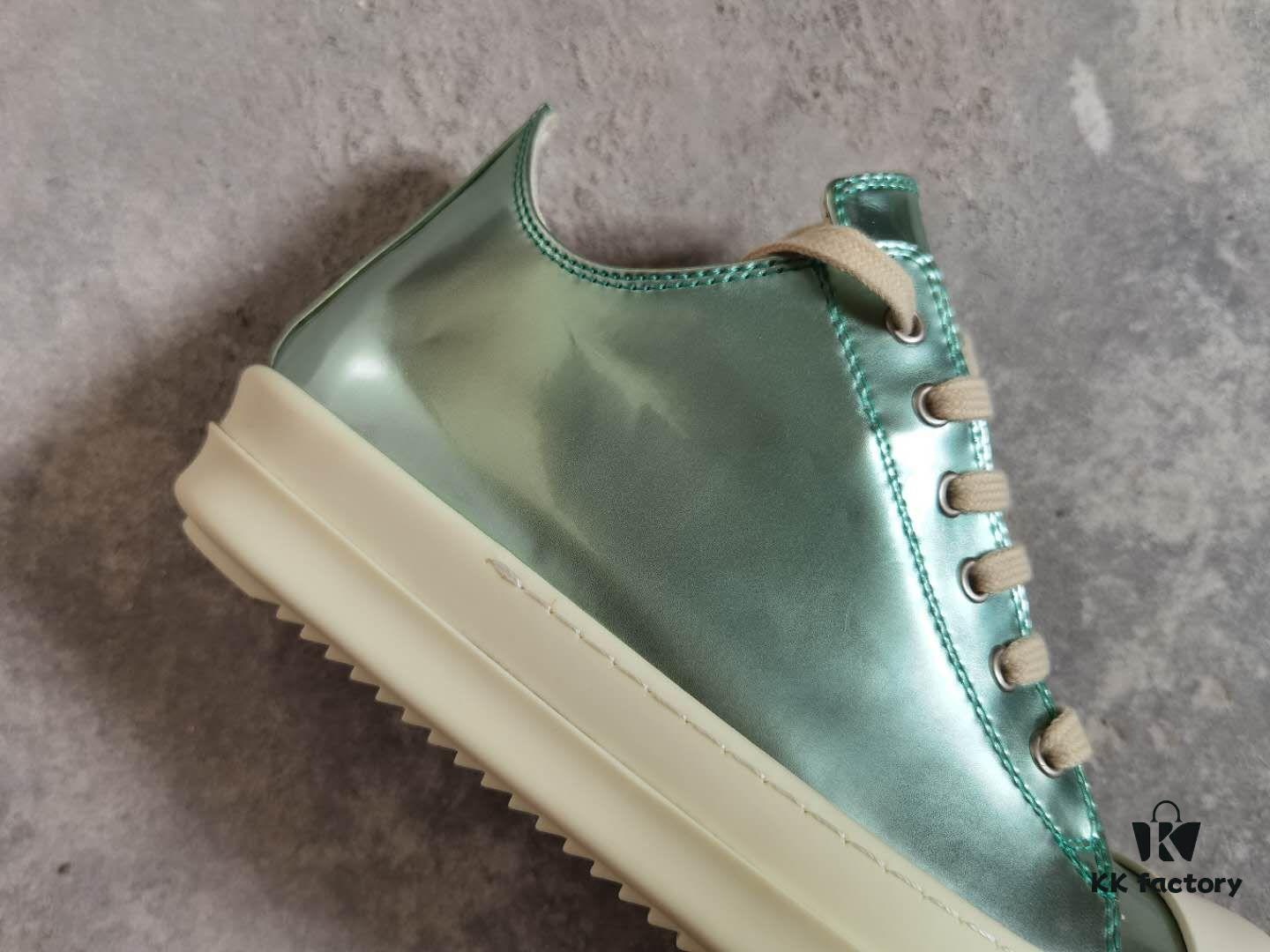 Rick Owens DRKSHDW Green Mirror-Finish Low-Top Lace-Up Sneakers
