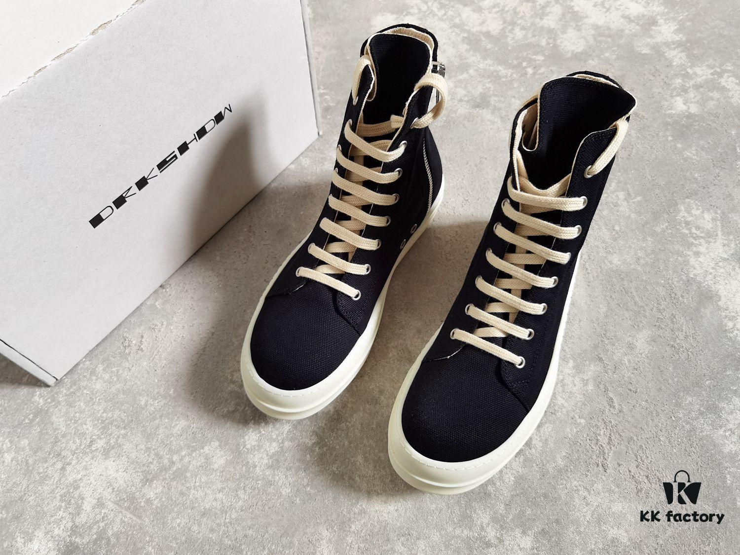 Rick Owens DRKSHDW All-Black Canvas High-Top Lace-Up Sneakers