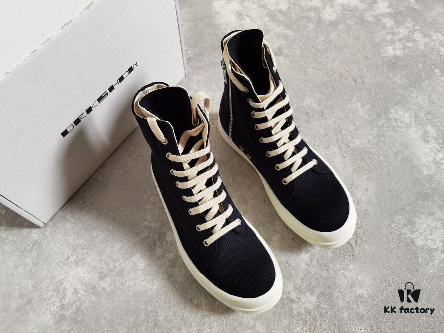 Rick Owens DRKSHDW All-Black Canvas High-Top Lace-Up Sneakers
