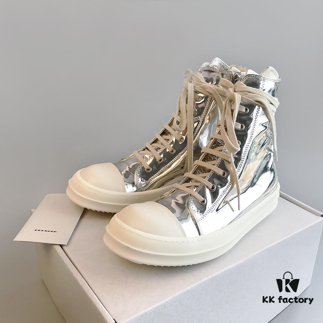 RO DRKSHDW Liquid Silver High-Top Lace-Up