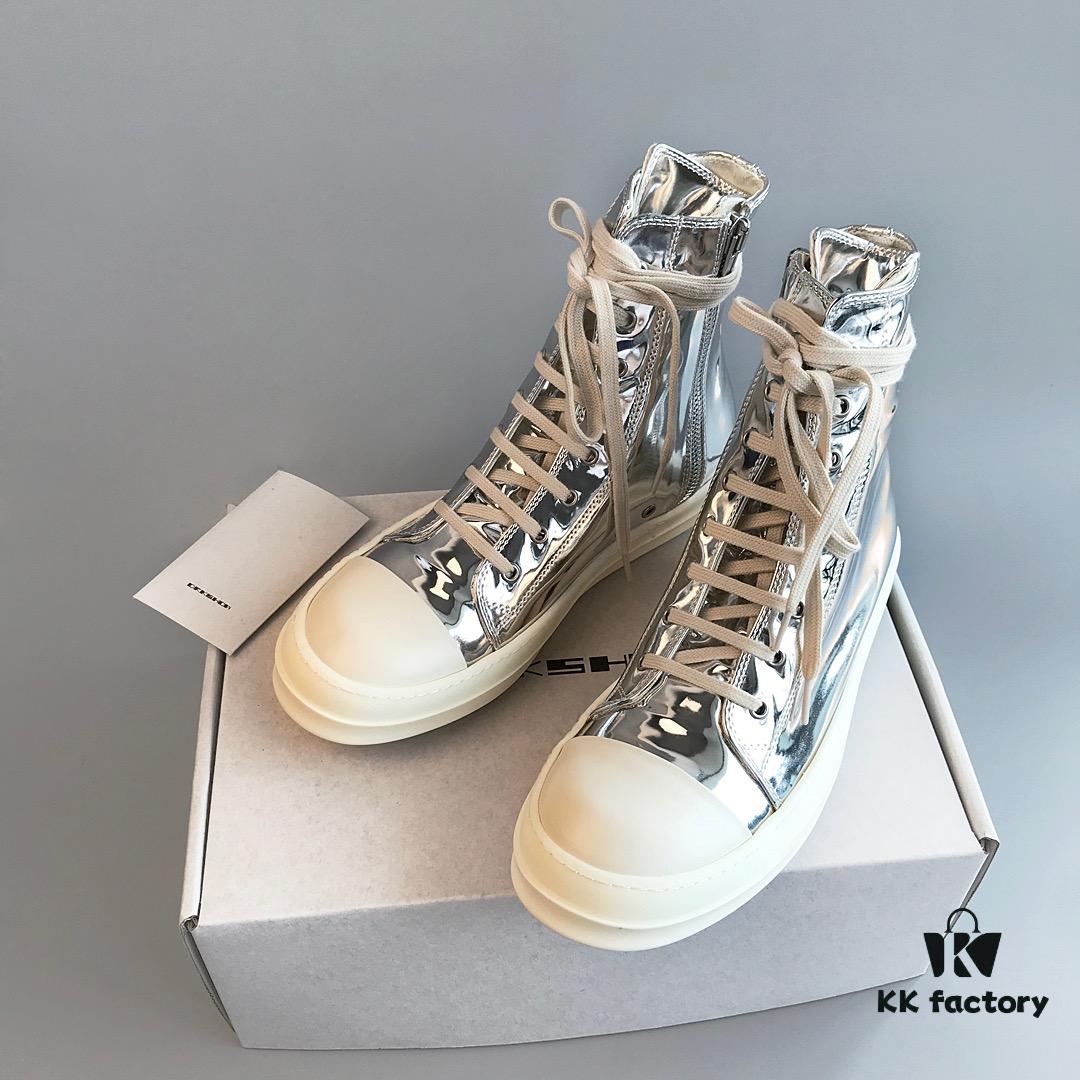 RO DRKSHDW Liquid Silver High-Top Lace-Up