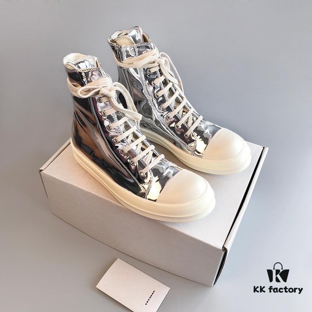 RO DRKSHDW Liquid Silver High-Top Lace-Up