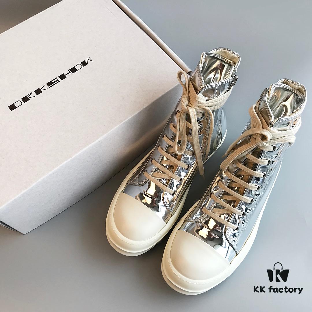 RO DRKSHDW Liquid Silver High-Top Lace-Up