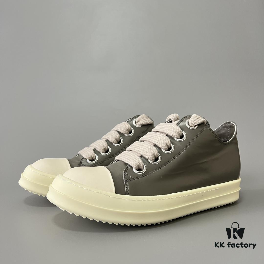 Rick Owens 2022 New Chunky Lace Series - Mainline Grey Low-Cut Leather Lace-Up Shoes