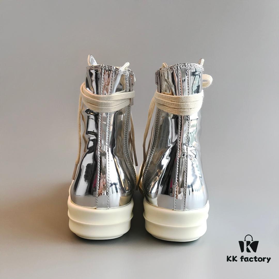 RO DRKSHDW Liquid Silver High-Top Lace-Up