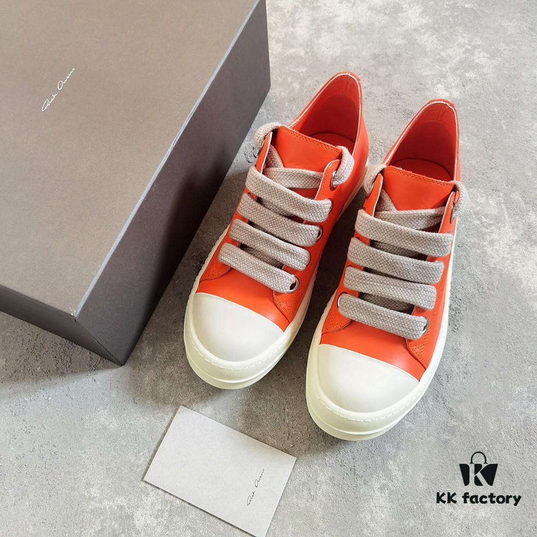 Rick Owens 2022 New Chunky Lace Series - Mainline Orange Low-Cut Leather Lace-Up Shoes