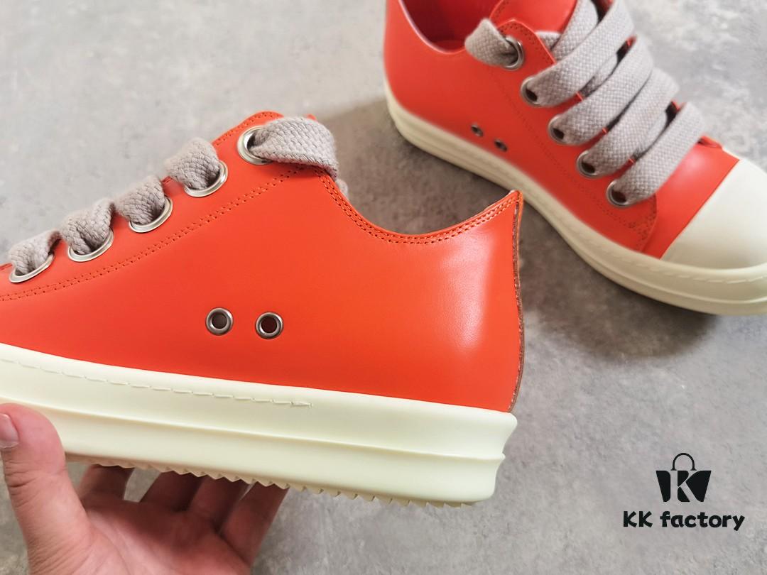 Rick Owens 2022 New Chunky Lace Series - Mainline Orange Low-Cut Leather Lace-Up Shoes