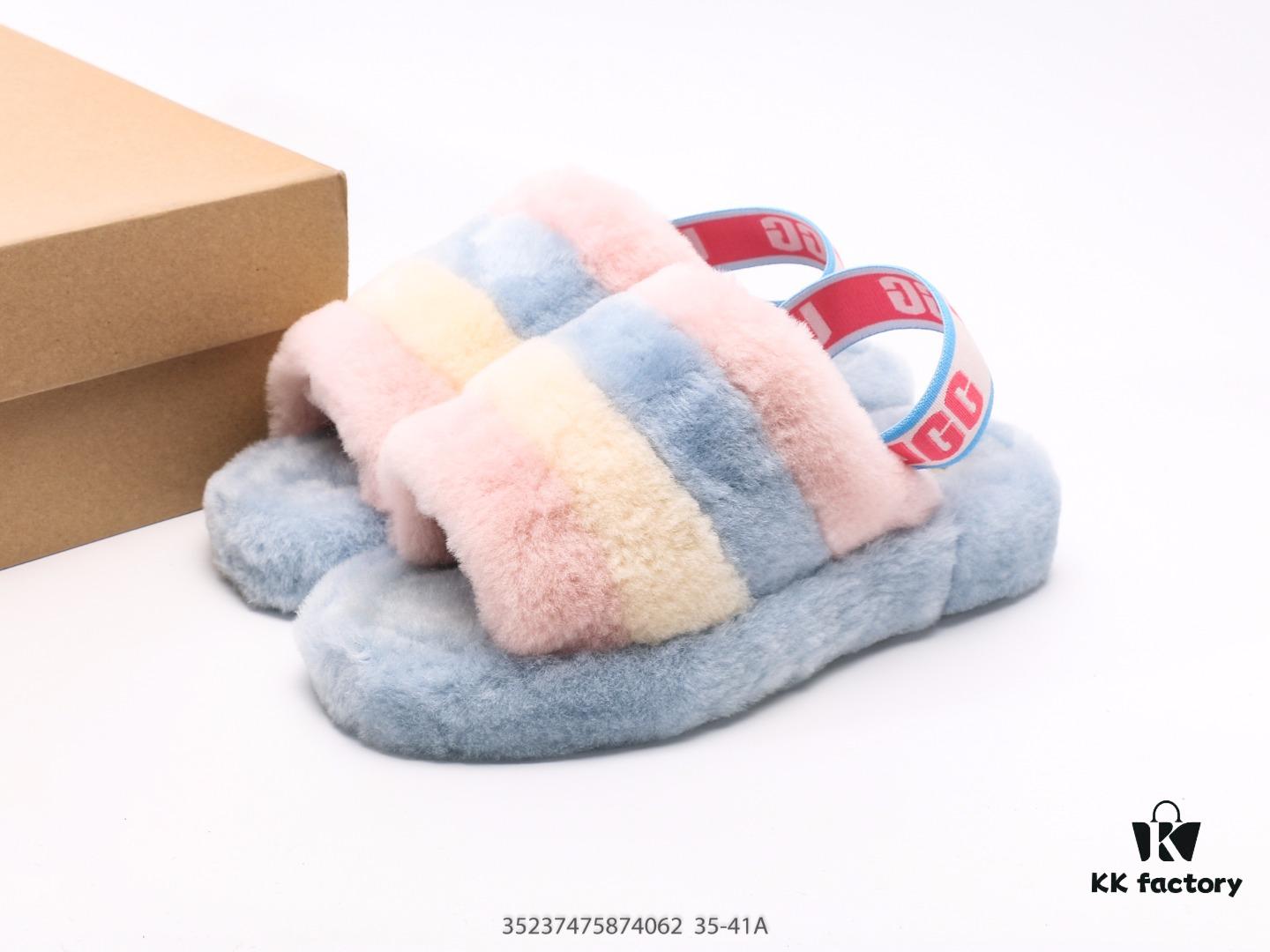 UGG Rongye New Arrival ❄ Anglababy Same Style 💋 Cozy Fashion Series Heels 👠 Romantic Fluffy Fantasy Collection 👠 10mm Fluffy Sheepskin Upper with UGG-Branded Elastic Heel Strap for Seamless Transition Between Slippers and Comfortable Casual Shoes