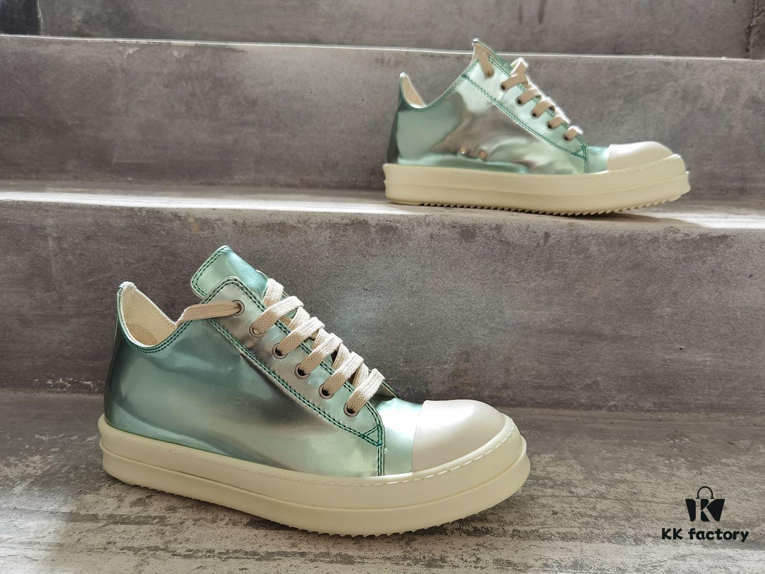 Rick Owens DRKSHDW Green Mirror-Finish Low-Top Lace-Up Sneakers
