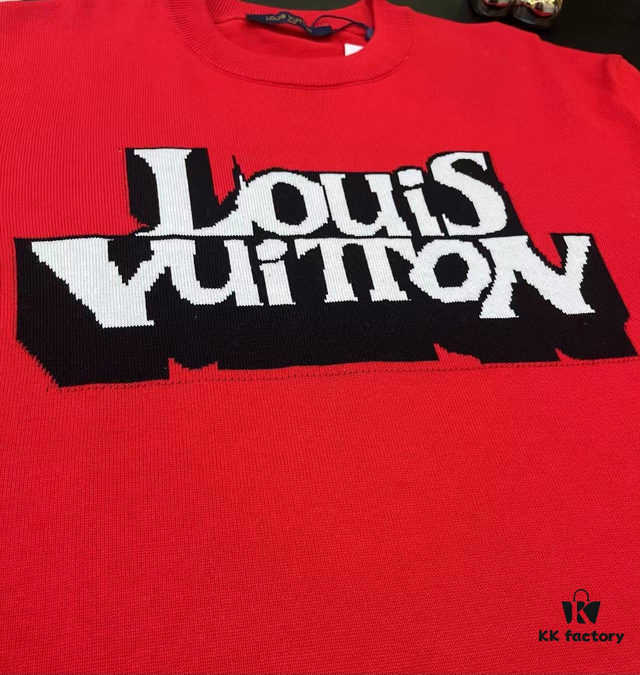 LOUIS VUITTON LV Monogram Jacquard Knit Short-Sleeve T-Shirt 24SS, Made with Fine Cotton Knitting, Intarsia LU Logo on Chest, Soft and Comfortable Fit