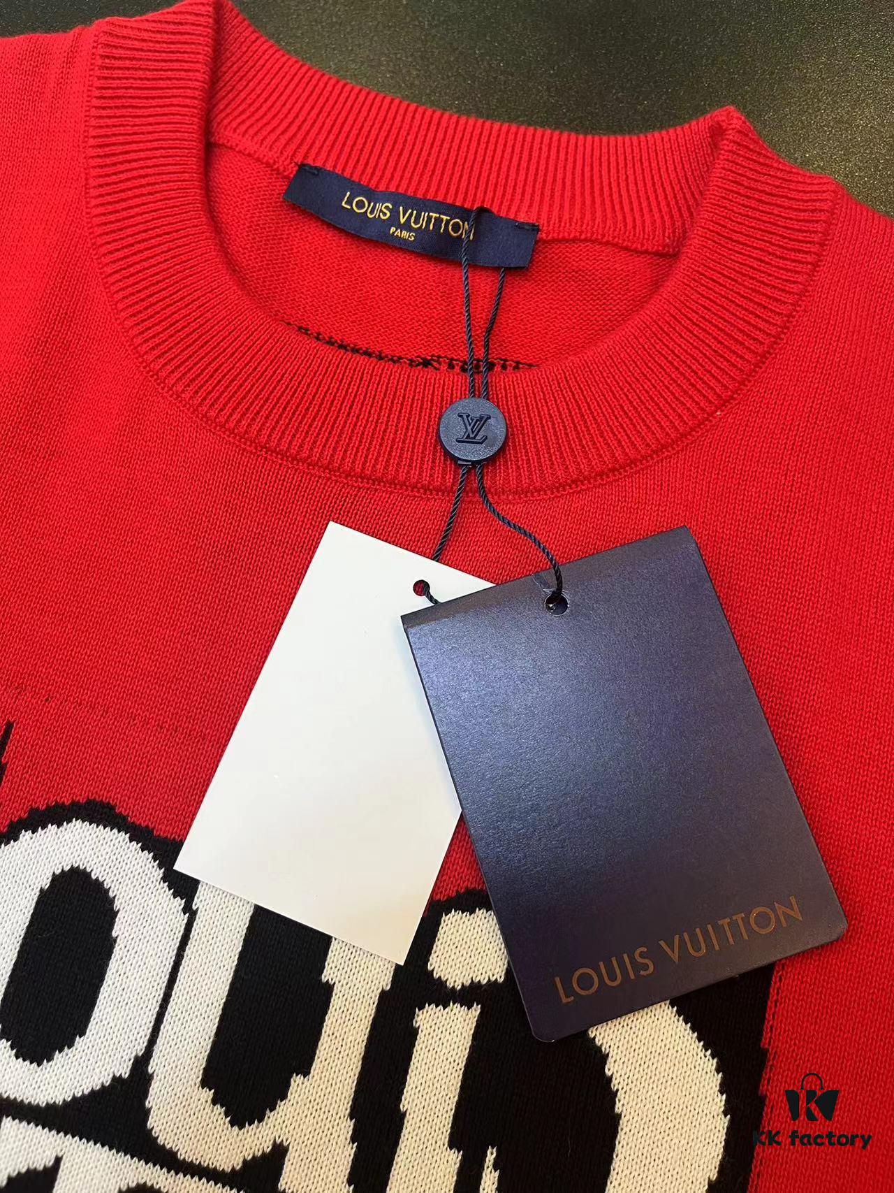 LOUIS VUITTON LV Monogram Jacquard Knit Short-Sleeve T-Shirt 24SS, Made with Fine Cotton Knitting, Intarsia LU Logo on Chest, Soft and Comfortable Fit